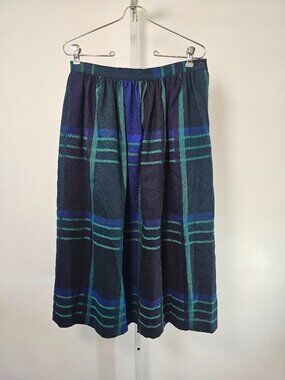 Vintage Austin Hill Skirt Blue Plaid Wool Midi Academia Librarian Preppy 10